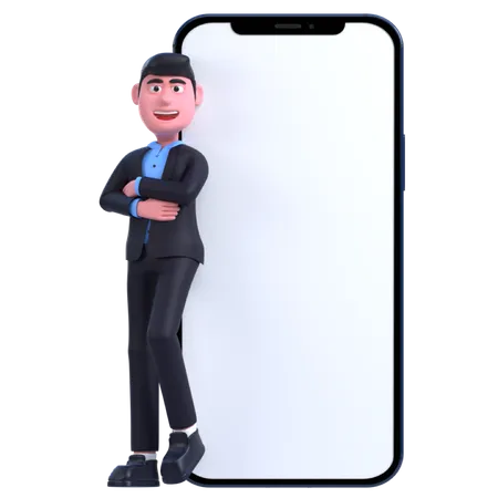 Homme d'affaires s'appuyant sur le téléphone  3D Illustration