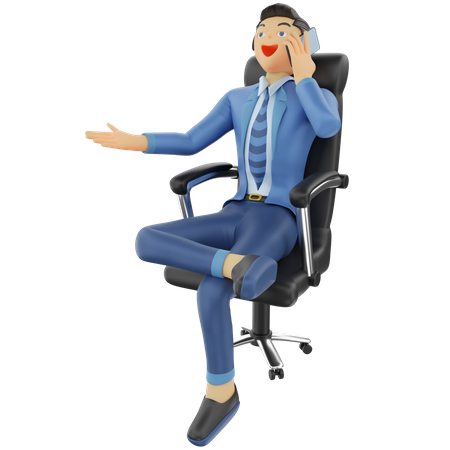 Homme d'affaires assis avec parler au téléphone  3D Illustration