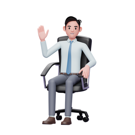 Homme d'affaires assis dans une chaise de bureau, agitant la main  3D Icon