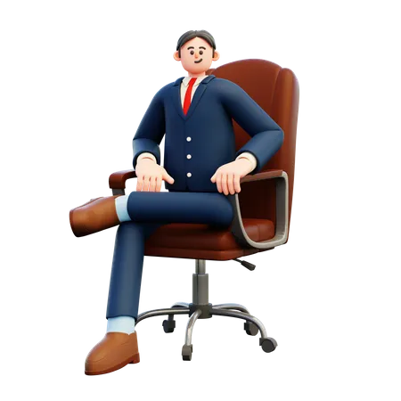 Homme d'affaires assis sur la chaise du patron  3D Illustration