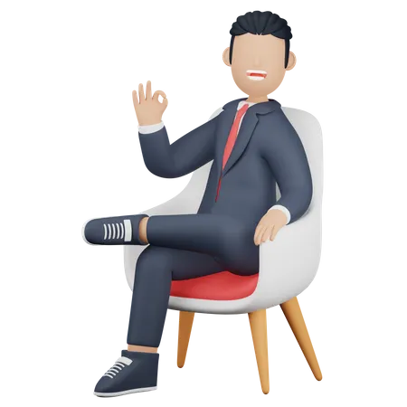 L'homme d'affaires est assis sur une chaise  3D Illustration