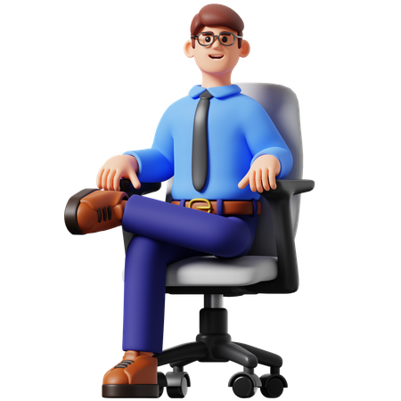 Homme d'affaires assis sur une chaise de bureau  3D Illustration