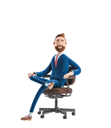 Homme d'affaires assis sur une chaise de bureau  3D Illustration