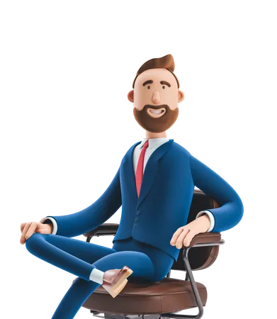 Homme d'affaires assis sur une chaise de bureau  3D Illustration
