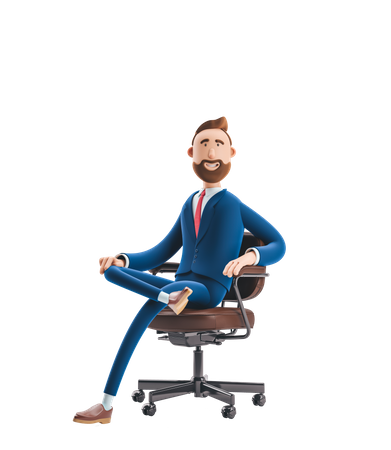 Homme d'affaires assis sur une chaise de bureau  3D Icon