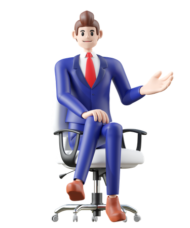 Homme d'affaires assis sur une chaise et expliquant quelque chose  3D Illustration