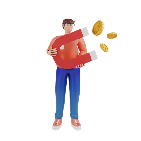 Homme d'affaires attirant de l'argent  3D Illustration