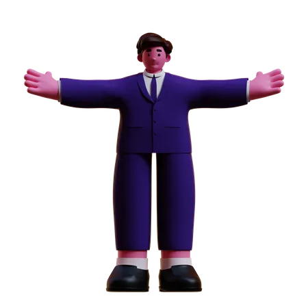 Homme d'affaires avec les mains grandes ouvertes  3D Illustration