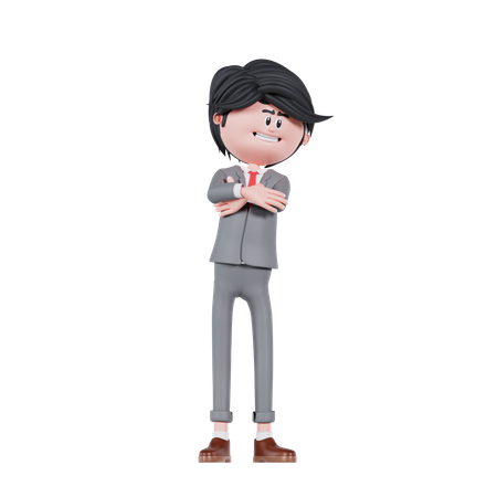 Homme d'affaires avec pose de bras croisés  3D Illustration