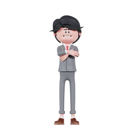 Homme d'affaires avec pose de bras croisés  3D Illustration