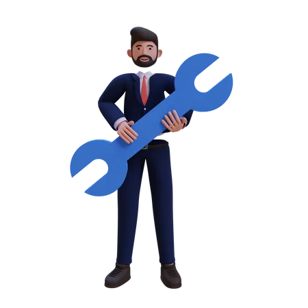 Homme d'affaires avec une clé  3D Illustration