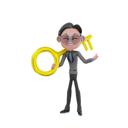 Homme d'affaires avec clé  3D Illustration