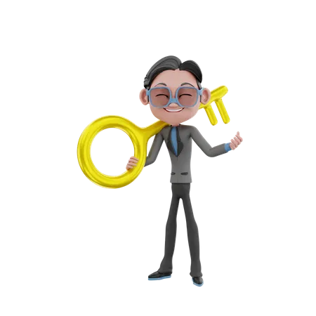 Homme d'affaires avec clé  3D Illustration