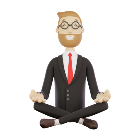 Homme d'affaires avec des lunettes médite en position du lotus  3D Illustration