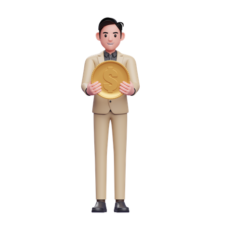 Homme d'affaires avec pièce de monnaie  3D Illustration