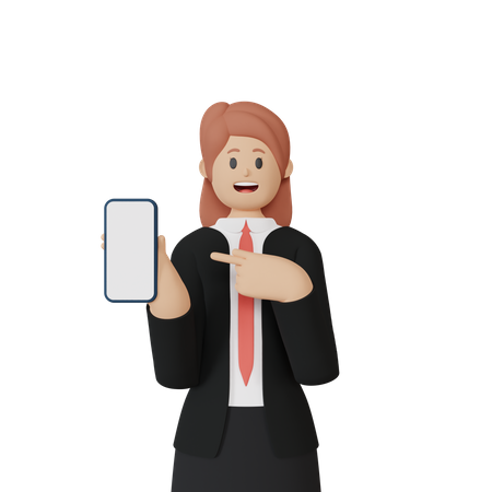 Femme d'affaires avec smartphone avec écran vide  3D Illustration