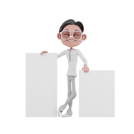 Homme d'affaires avec tableau blanc  3D Illustration
