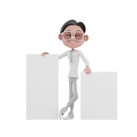 Homme d'affaires avec tableau blanc  3D Illustration