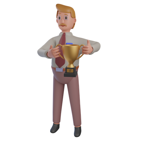 Homme d'affaires avec trophée  3D Icon