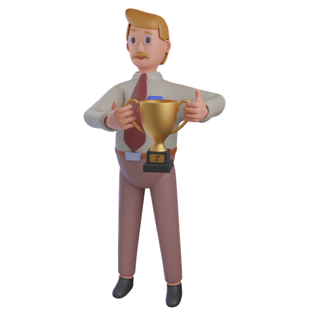 Homme d'affaires avec trophée  3D Illustration