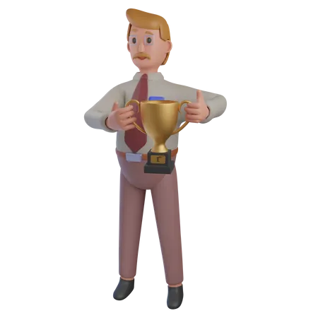 Homme d'affaires avec trophée  3D Illustration