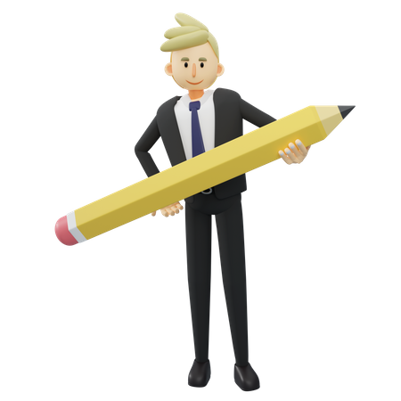 Homme d'affaires avec un gros crayon  3D Illustration