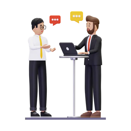 Homme d'affaires ayant une conversation avec un nouveau candidat  3D Illustration