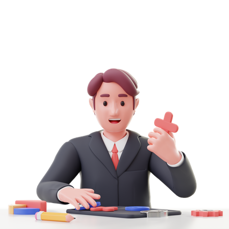 Homme d'affaires faisant une stratégie d'entreprise  3D Illustration