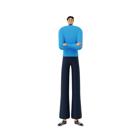 Homme d'affaires en pose de bras croisés  3D Illustration