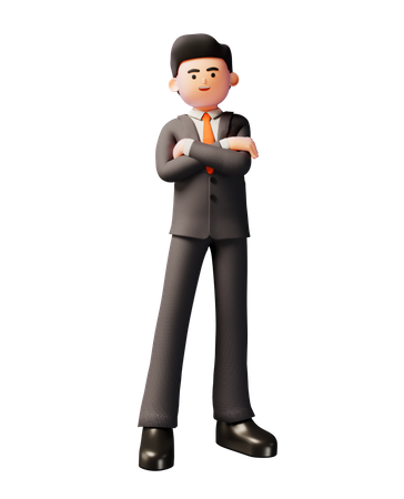 Homme d'affaires debout avec les bras croisés  3D Illustration
