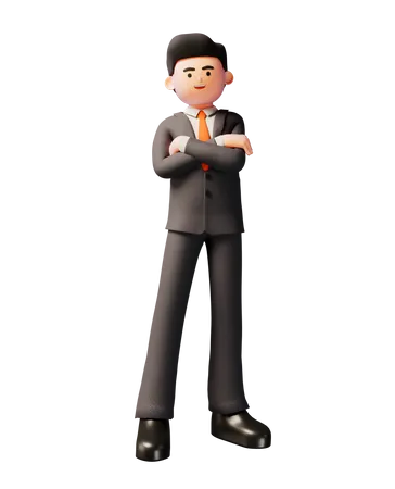 Homme d'affaires debout avec les bras croisés  3D Illustration