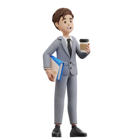 Homme d'affaires debout avec du café  3D Illustration