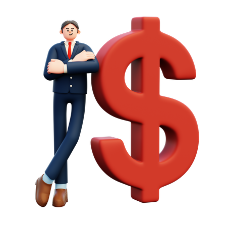 Homme d'affaires debout avec un dollar  3D Illustration