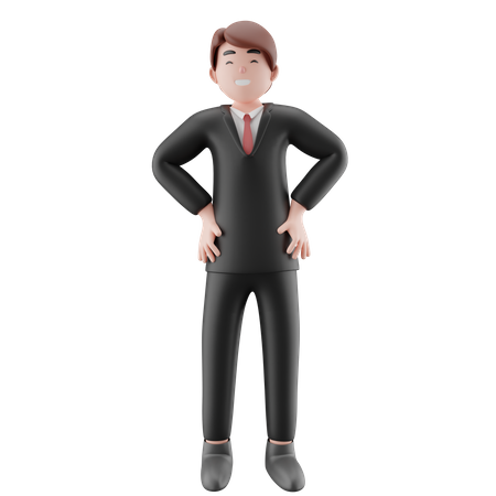 Homme d'affaires debout avec les mains sur la taille  3D Illustration