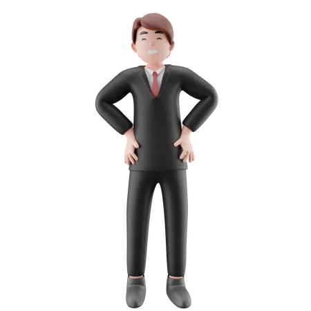 Homme d'affaires debout avec les mains sur la taille  3D Illustration