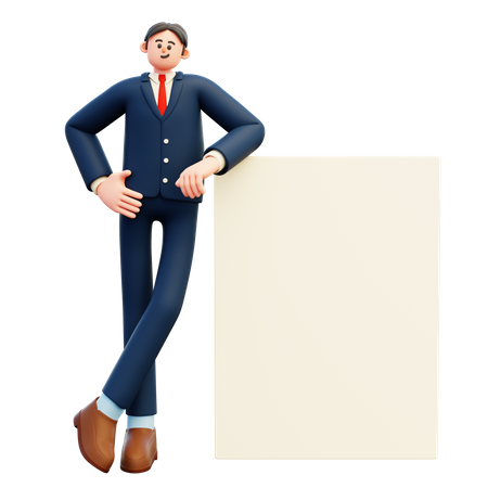 Homme d'affaires debout avec tableau blanc  3D Illustration