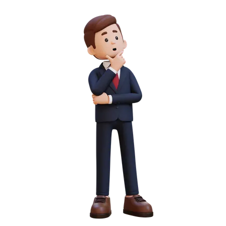 Homme d'affaires debout et donnant une pose de réflexion  3D Illustration