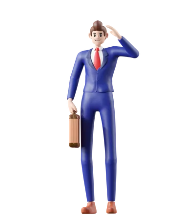 Homme d'affaires debout et tenant une mallette  3D Illustration