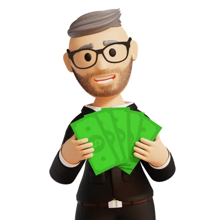 Homme d'affaires détenant de l'argent  3D Illustration