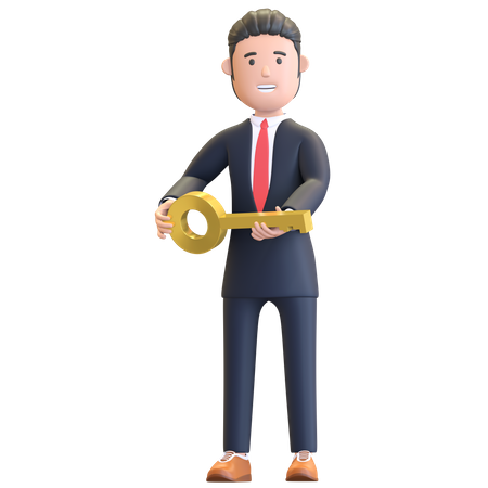 Homme d'affaires détenant la clé du succès  3D Illustration