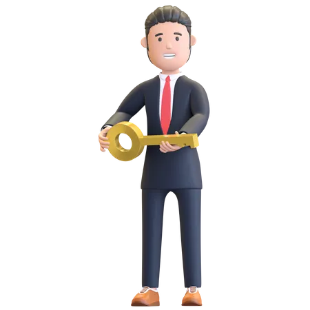 Homme d'affaires détenant la clé du succès  3D Illustration