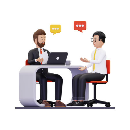 Homme d'affaires discutant avec le nouveau candidat  3D Illustration