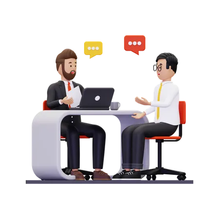 Homme d'affaires discutant avec le nouveau candidat  3D Illustration