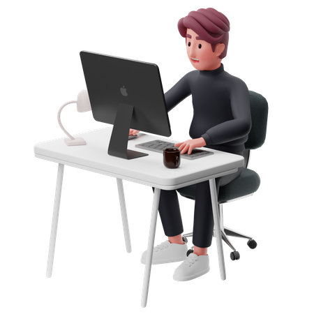 Homme d'affaires travaillant sur un bureau  3D Illustration