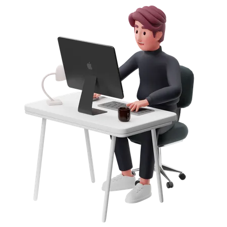 Homme d'affaires travaillant sur un bureau  3D Illustration