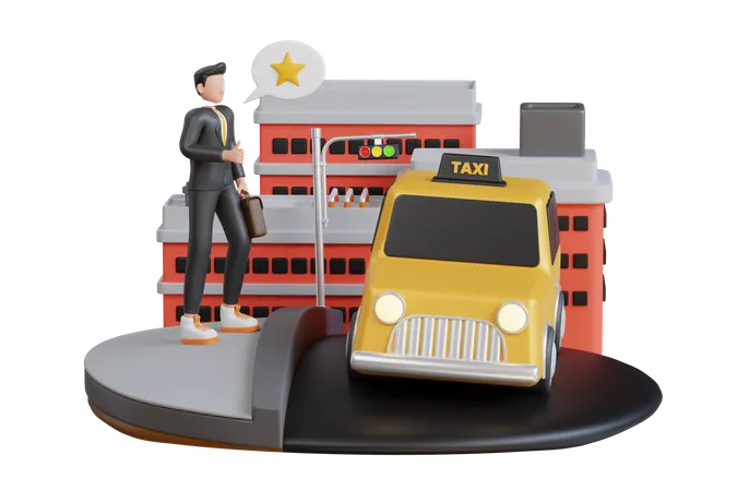 Homme d'affaires donnant des commentaires sur le service de taxi  3D Illustration