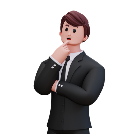 Homme d'affaires donnant une pose de pensée de gauche  3D Illustration