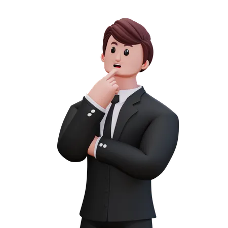 Homme d'affaires donnant une pose de pensée de gauche  3D Illustration