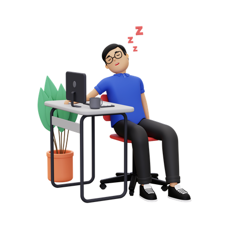 Homme d'affaires dormant au travail  3D Illustration