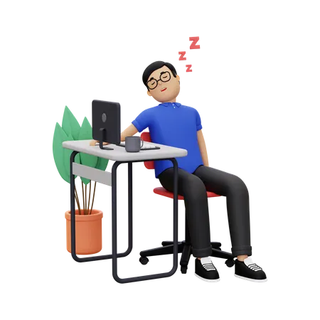 Homme d'affaires dormant au travail  3D Illustration